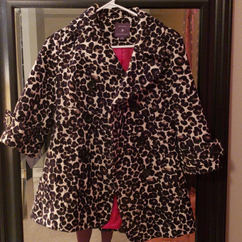 Forever 21 S Leopard Print Mid Sleeve Pea Coat